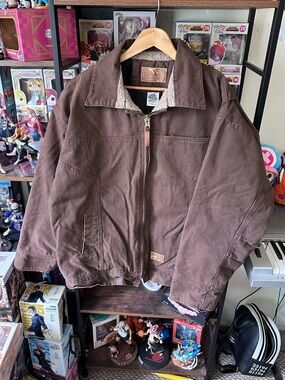 Vintage Schmid Workwear Jacket Brown Canvas Sherpa Lined 2XL Faded